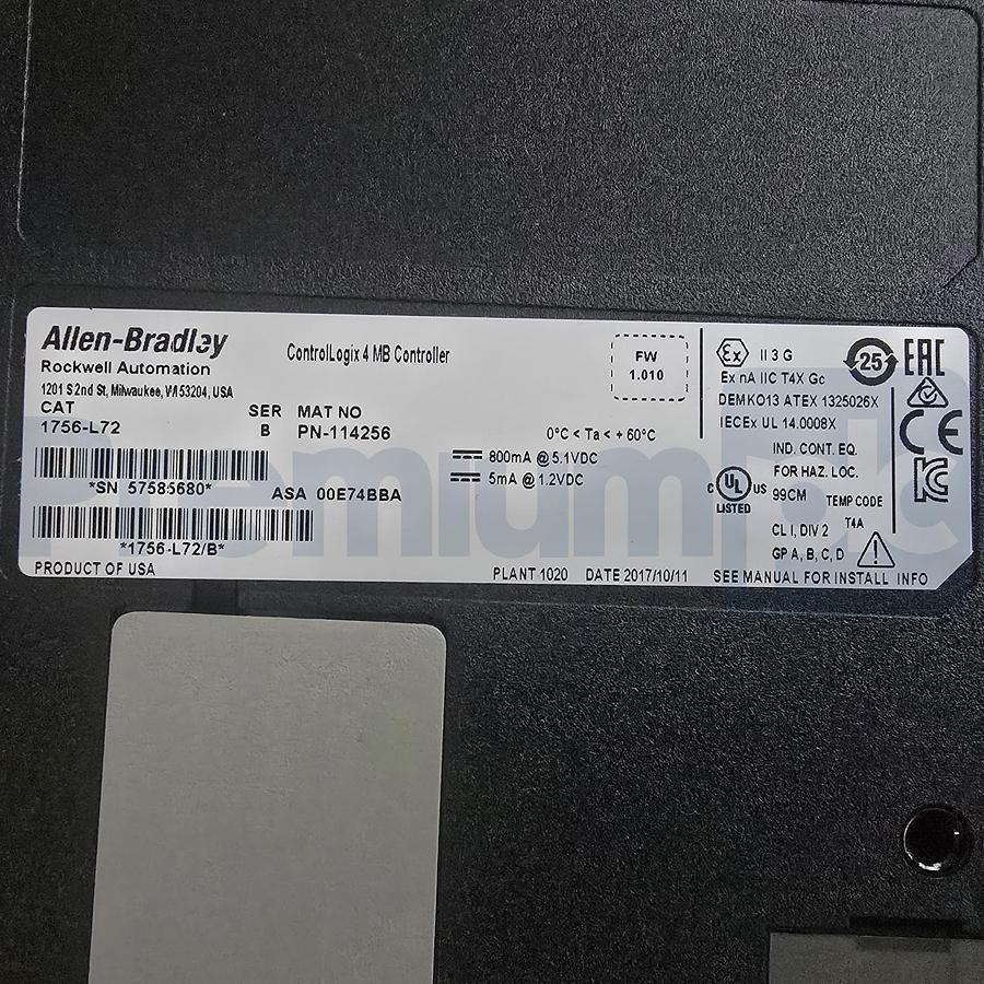 Used Allen Bradley 1756-L72 /B ControlLogix Logix5572 4MB Controller 1756L72 NSMP