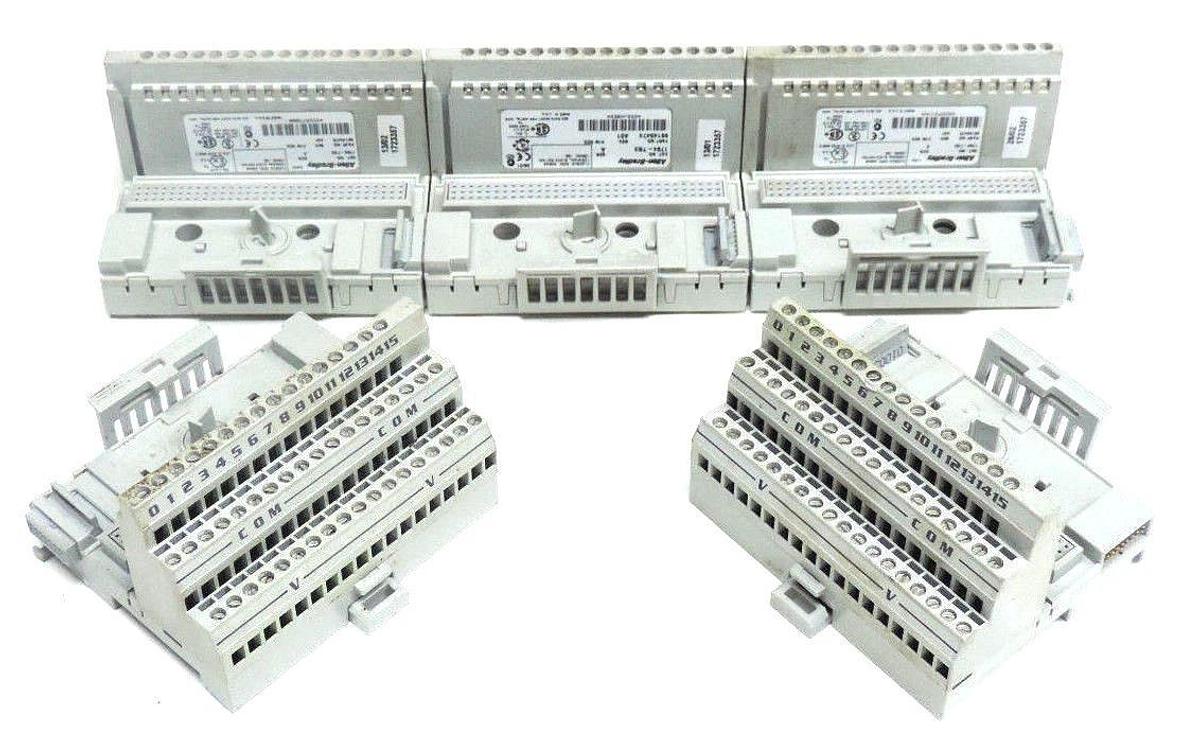 Used (5) ALLEN BRADLEY 1794-TB3 TERMINAL BASE 10AMP, 120VAC, 3WIRE, 16POINT, SER. A