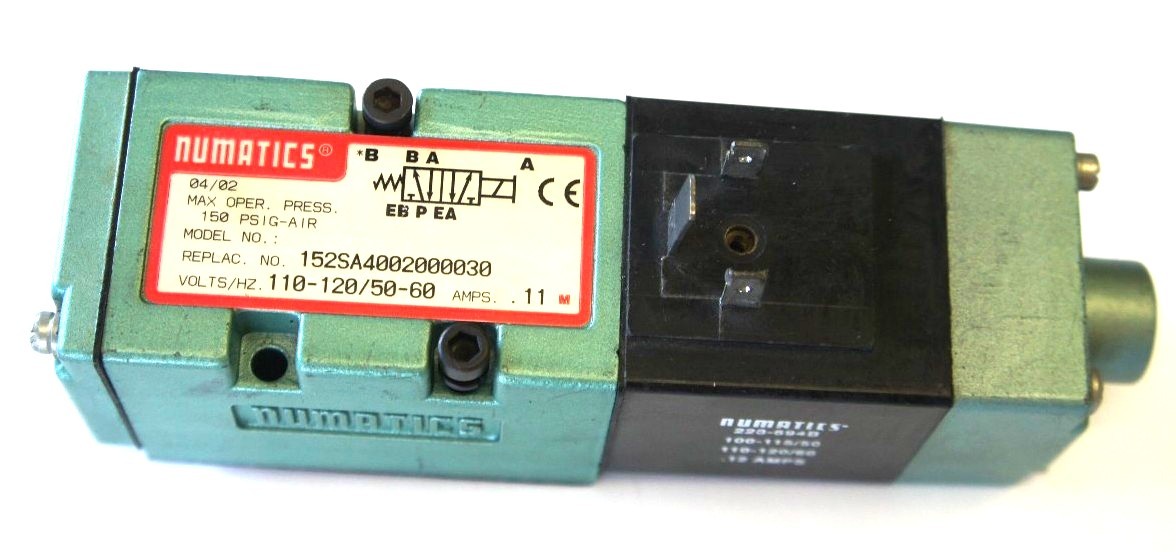 Used NUMATICS 152SA4002000030 SOLENOID VALVE, 150PSIG, 110-120V, 50/60HZ, .11AMPS
