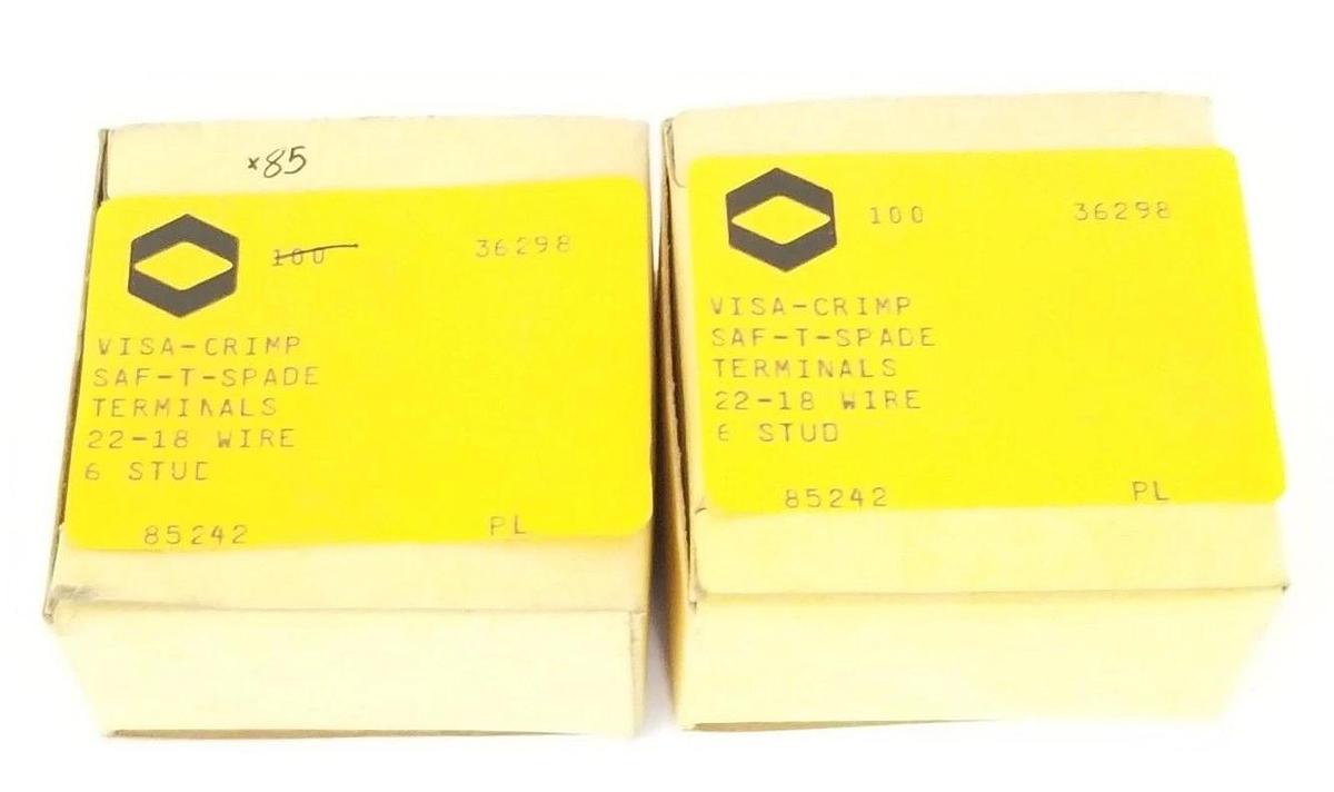 LOT OF 185 NEW VISA-CRIMP 85242 SAF-T-SPADE TERMINALS, 22-18 WIRE, 6 STUD, 36298