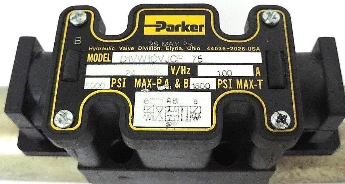 Used NEW PARKER D1VW1CVJCF-75 DIRECTIONAL VALVE D1VW1CVJCF, 24V, 1.00A, 5000PSI