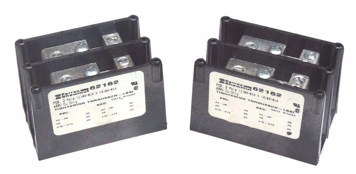 Used LOT OF 2 FERRAZ SHAWMUT 62162 POWER DISTRIBUTION BLOCKS 2POLE