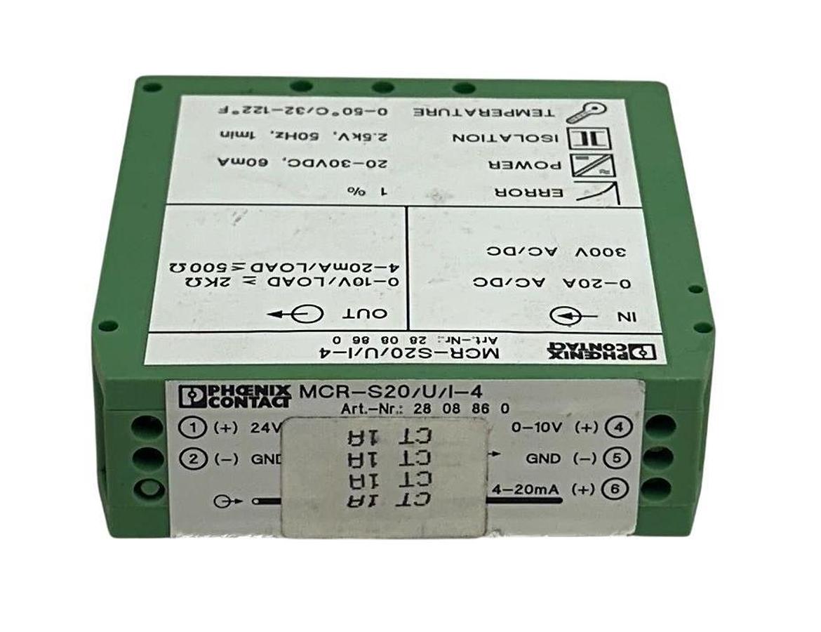 Used PHOENIX CONTACT MCR-S20/U/I-4 / 2808860 CURRENT TRANSFORMER 24VDC 4-20mA USNP