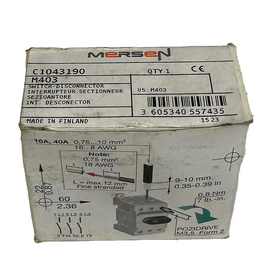 NEW MERSEN C1043190 / M403 NON-FUSIBLE DISCONNECT SWITCH 40A 50/60Hz