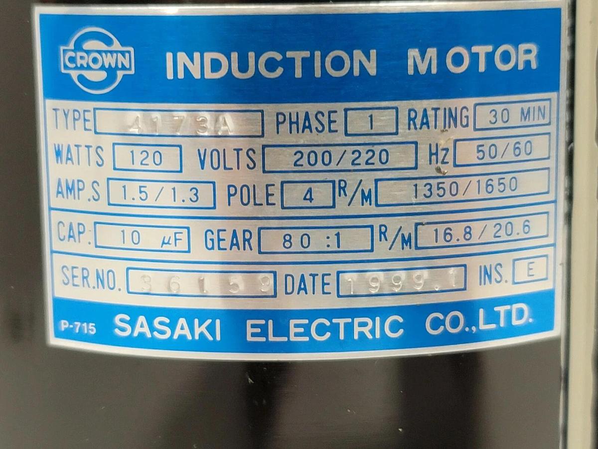 Used NIB SASAKI ELECTRIC 4173A CROWN INDUCTION MOTOR 1PH 4-POLE 120W