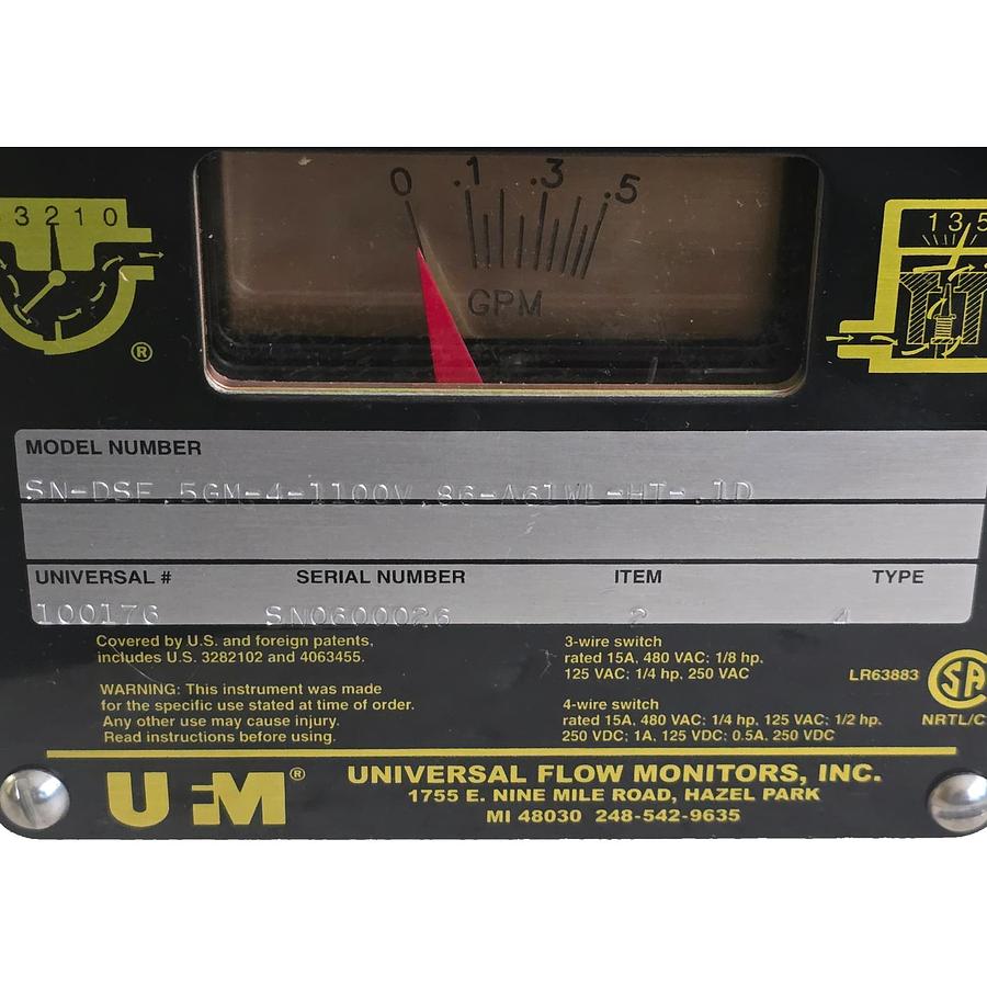 Used UFM SN-DSE.5GM-4-1100V.86-A61WL-HT-.1D FLOWMETER 100176 TYPE 4 0.1-0.5 GPM NSNP