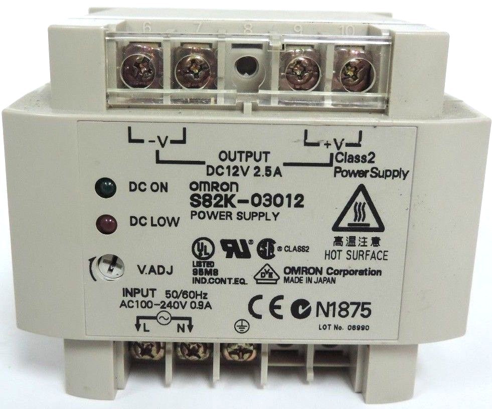 Used OMRON S82K-03012 POWER SUPPLY, 100-240VAC SUPPLY, 12VDC OUTPUT, 2.5A