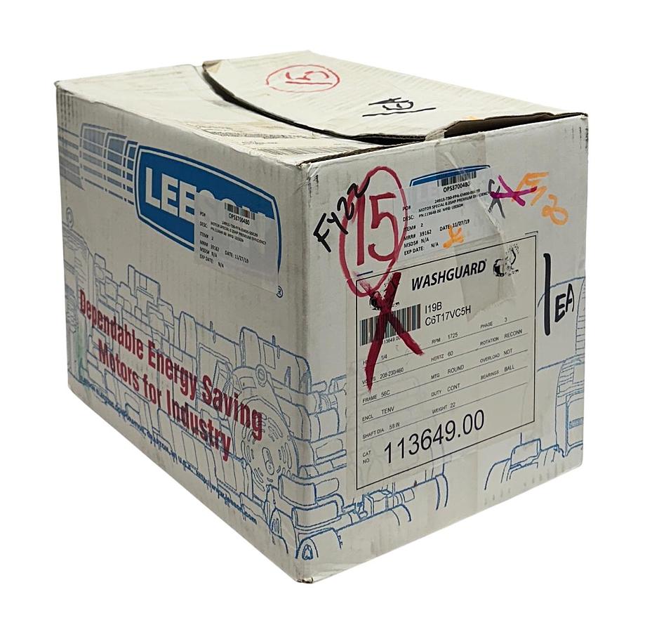 Used LEESON 113649.00 / C6T17VC5H WASHGUARD ELECTRIC MOTOR 1/4HP 208-230/460V NSMP