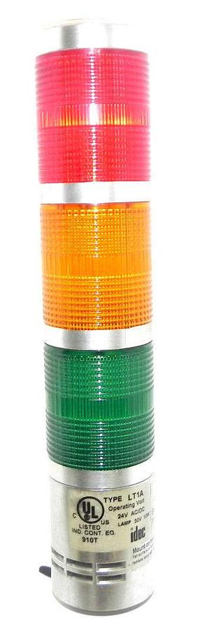 Used IDEC TYPE LT1A SIGNAL LIGHT TOWER RED, ORANGE, GREEN 24V AC/DC