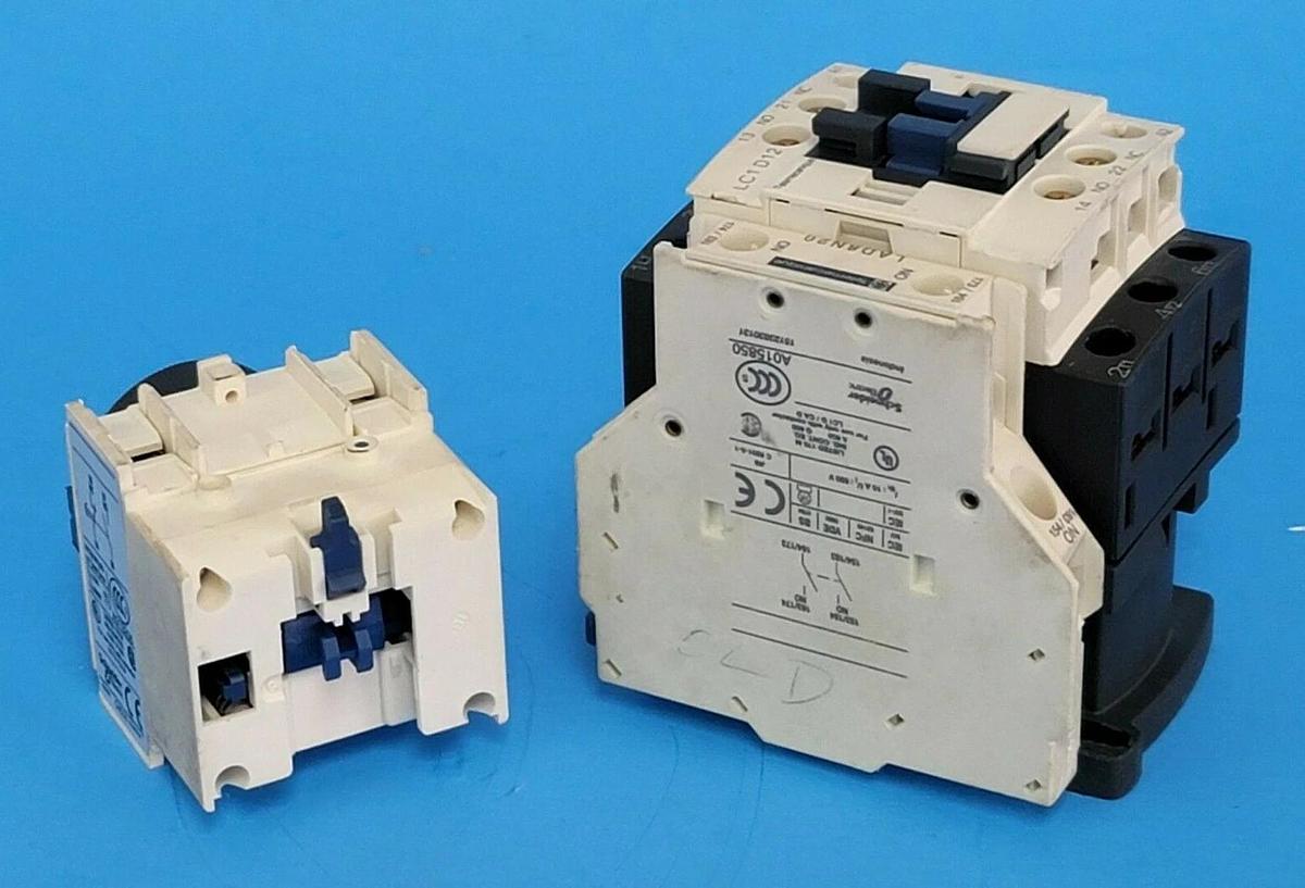 Used SCHNEIDER TELEMECANIQUE LC1-D12G7 CONTACTOR W/ LA2-DT0 & LAD-8N20, 1D12G7
