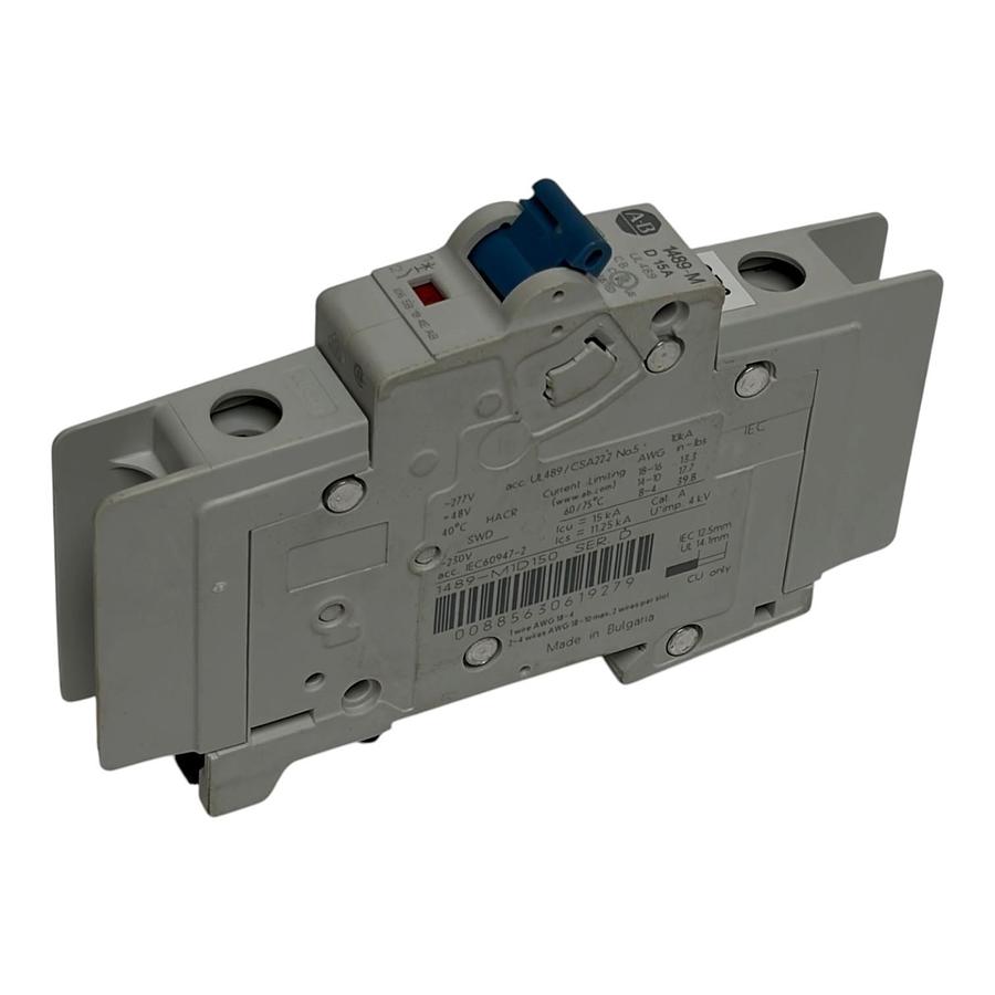 Used Allen Bradley 1489-M1D150 1 Pole 15A Miniature Circuit Breaker Series D UL489