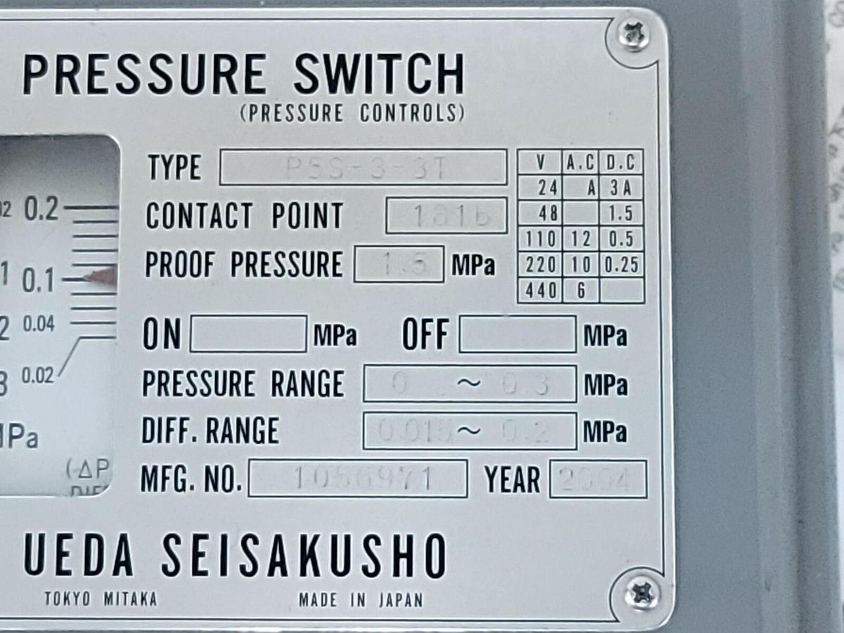 Used NEW UEDA SEISAKUSHO P5S-3-3T PRESSURE SWITCH P5S33T