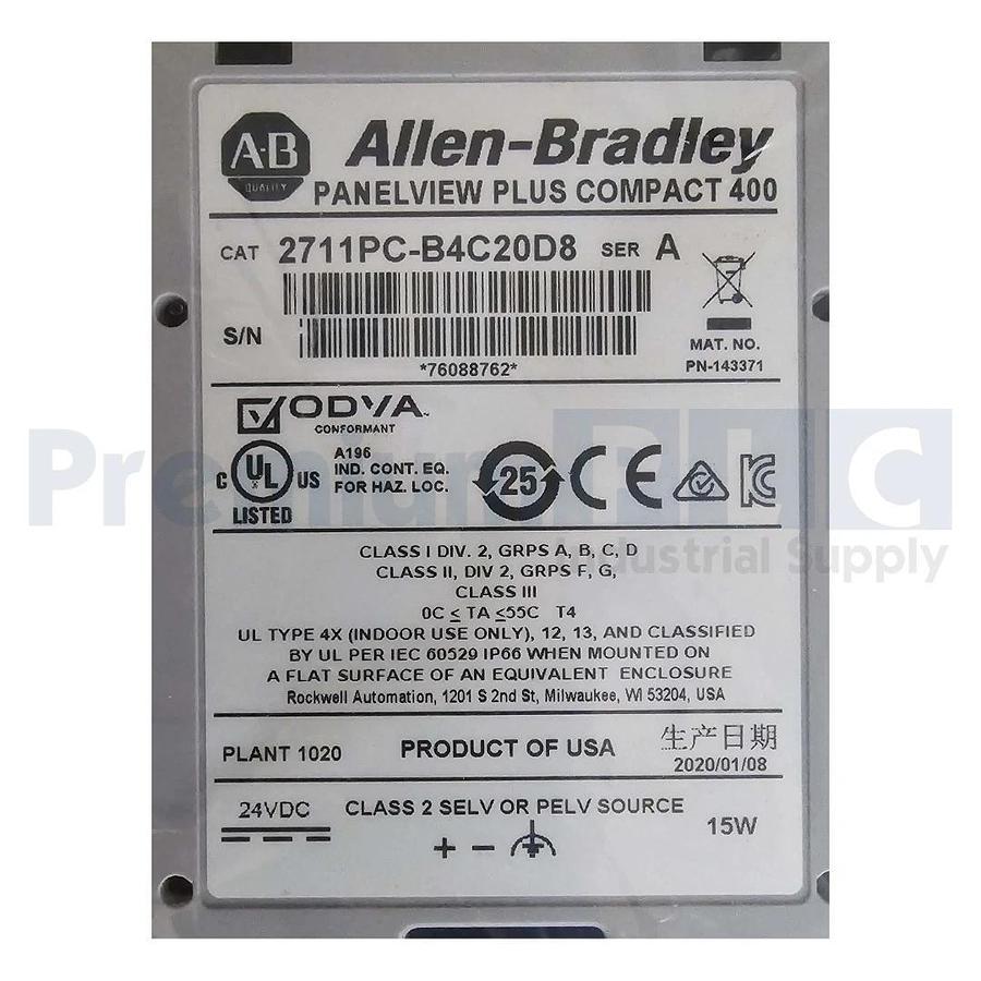 ALLEN BRADLEY 2711PC-B4C20D8 /A PANAELVIEW PLUS 6 400 GRAPHIC TERMINAL 4" NSMP 884951344761