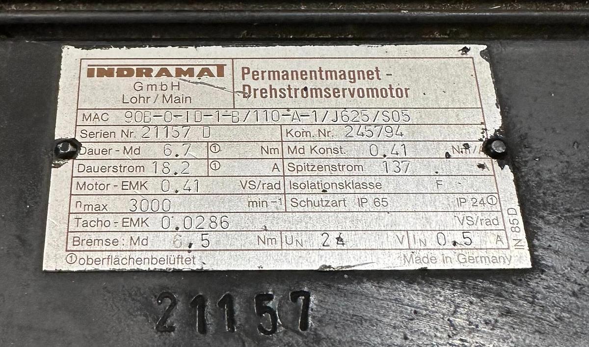 Used INDRAMAT MAC90B-0-ID-1-B/110-A-1/J625/S05 SERVO MOTOR 6.7Nm 245794 W/ SP140IL1-9