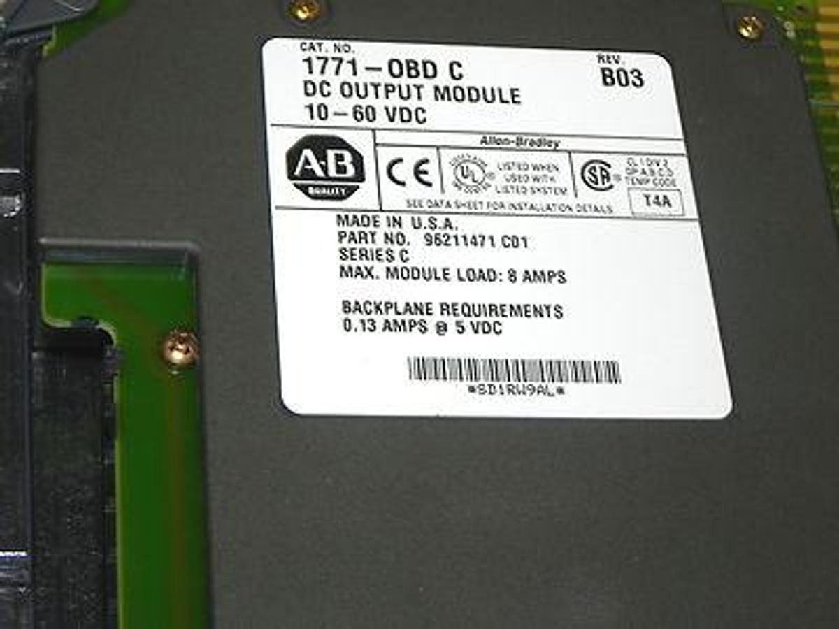 Used ALLEN BRADLEY 1771-OBD/C DC OUTPUT MODULE 1771OBD REV. B03 P/N: 96211471 C01