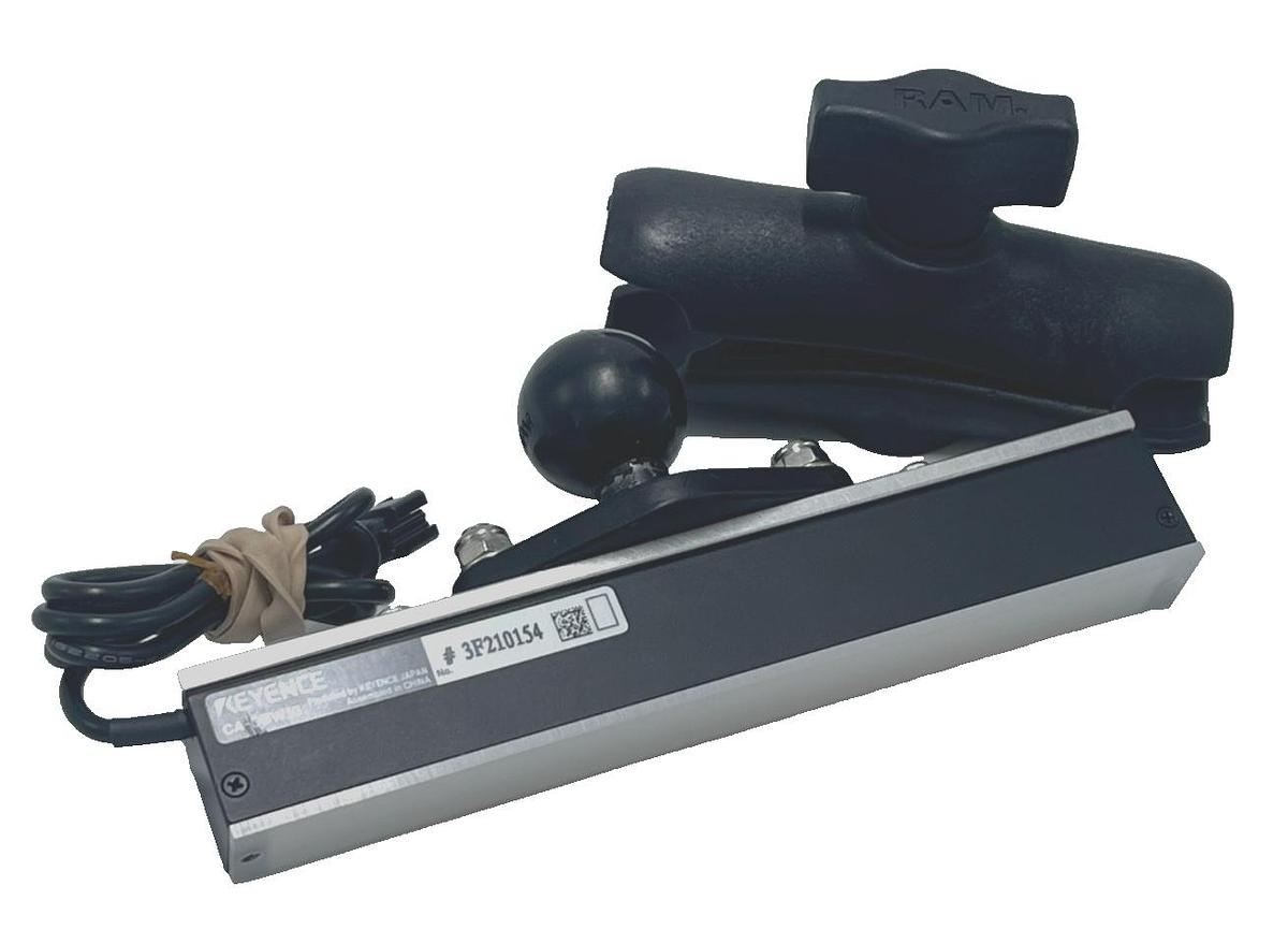 Used Keyence CA-DBW13 White LED Bar Light 132mm, OP-42282 Diffuser Plate, 1" ram ball