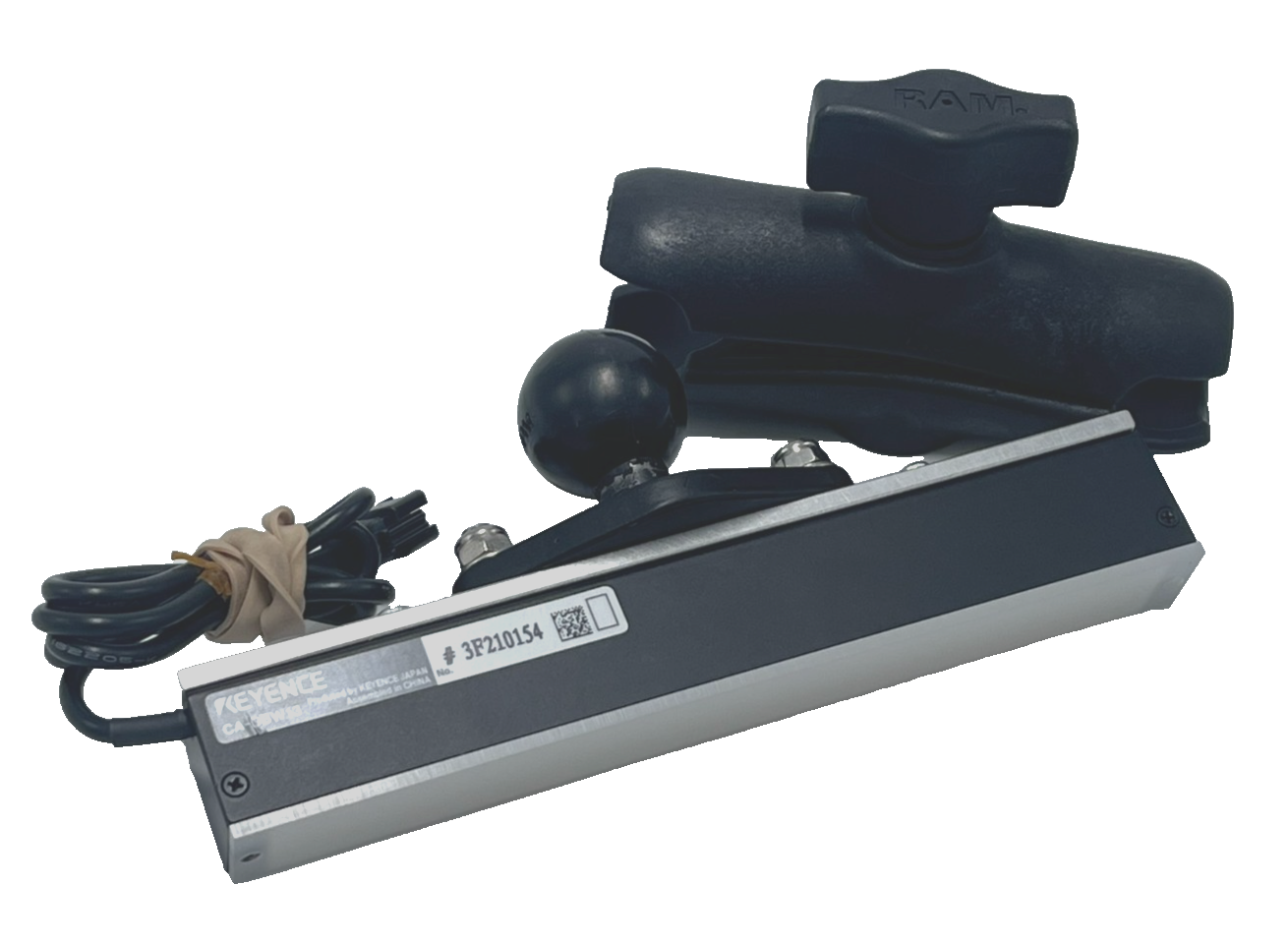Used Keyence CA-DBW13 White LED Bar Light 132mm, OP-42282 Diffuser Plate, 1" ram ball