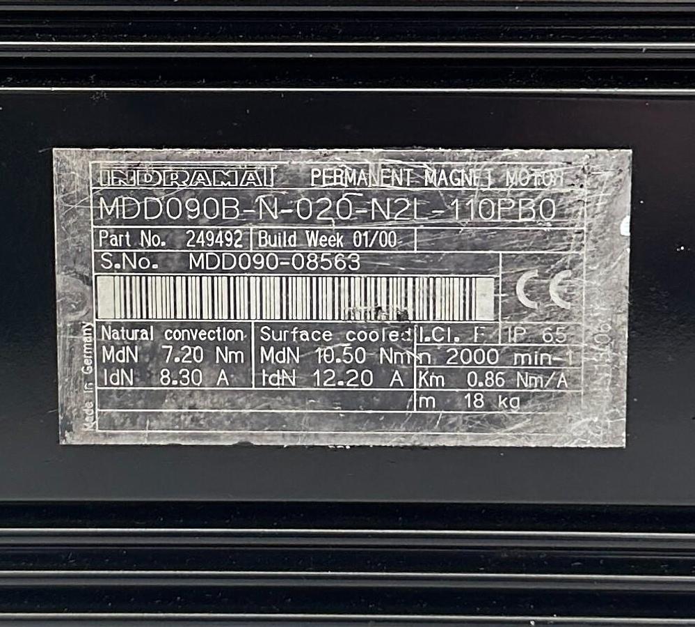 Used INDRAMAT MDD090B-N-020-N2L-110PB0 / R911249492 / 249492 SERVO MOTOR 3PH REMAN