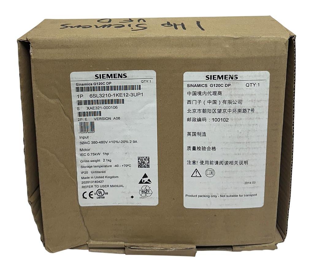 Used SIEMENS 6SL3210-1KE12-3UP1 / 6SL32101KE123UP1 SINAMICS G120C DP DRIVE 1HP NSMP