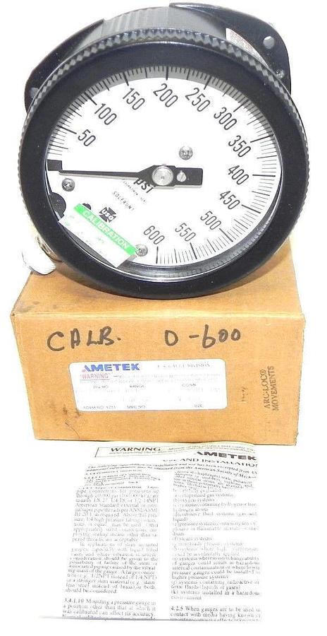 Used NIB AMETEK 1931 GAUGE RANGE: 600 PSI, CONN. 1/2 ANPT LM, SIZE: 4-1/2'' 150228
