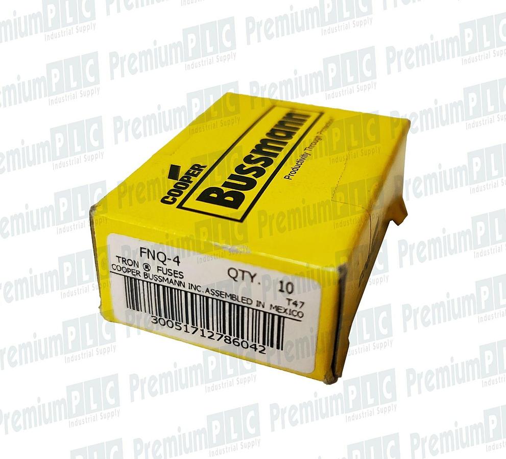 Used BOX OF 10 COOPER BUSSMANN FNQ-4 TRON FUSES CLASS MIDGET 4AMP 500V ATQ4 NIB