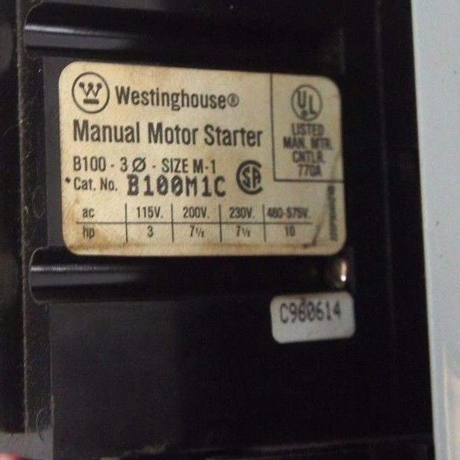 Used WESTINGHOUSE B100M1C MANUAL MOTOR STARTER SIZE M-1 W/ B100S1C ENCLOSURE