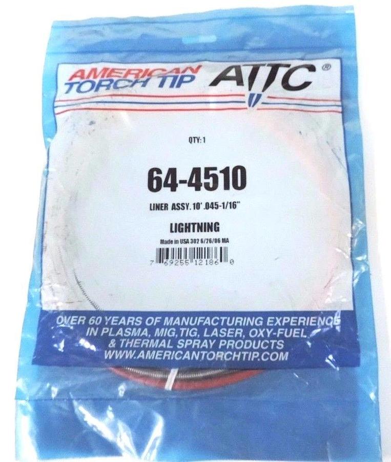 Used NEW AMERICAN TORCH TIP 64-4510 LINER ASSY. 10' .045-1/16" LIGHTNING