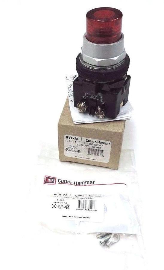 Used NIB CUTLER-HAMMER HT8GBRV7 ILL RED PUSHBUTTON 120V RES SER. A1 W/ HT8GR2