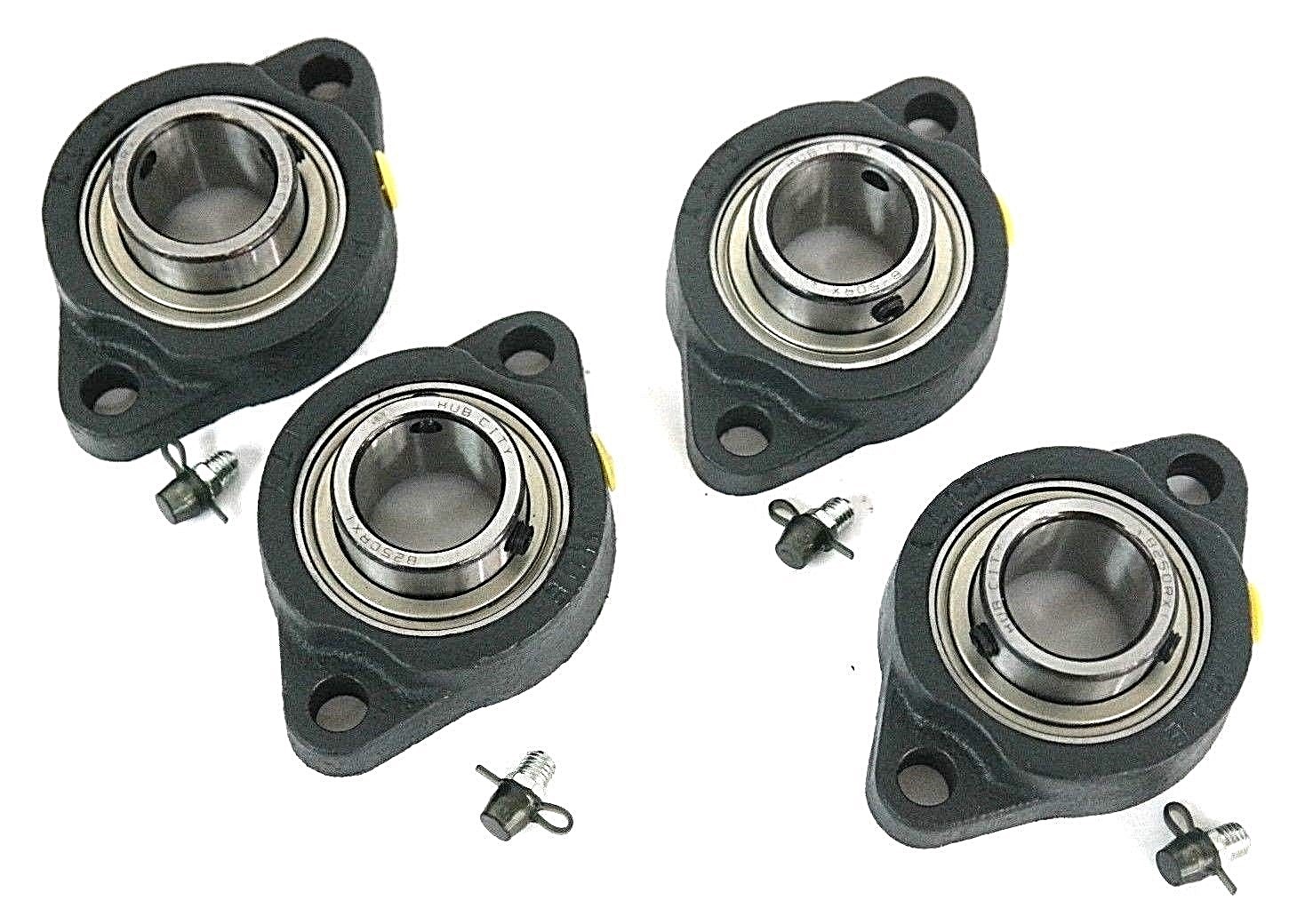 Used LOT OF 4 NEW HUB CITY B250RX1 FLANGE BEARINGS 1", SET SCREW, 2-BOLT, 1320111309