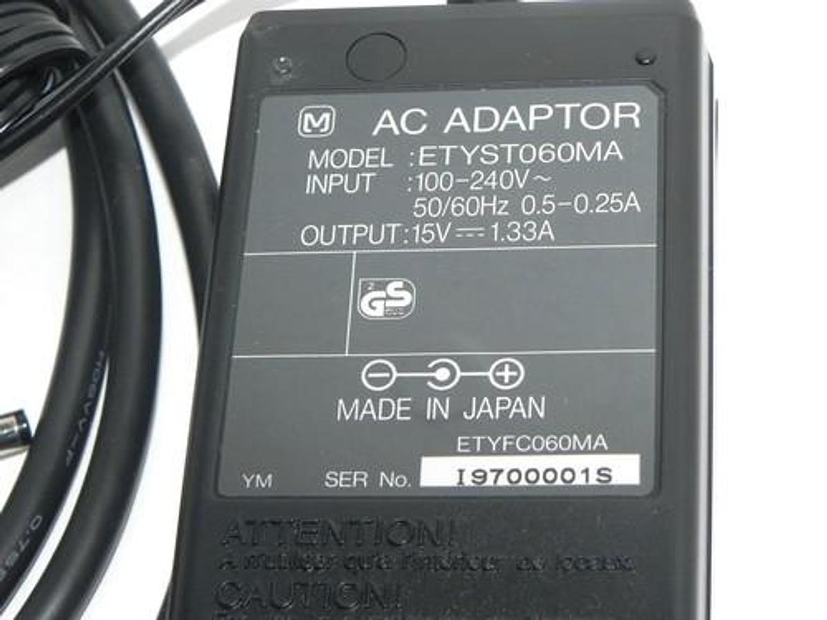 Used ZEROS ETYST060MA AC ADAPTOR INPUT: 100-240V~50/60HZ 0.5-0.25A OUTPUT: 15V 1.33A