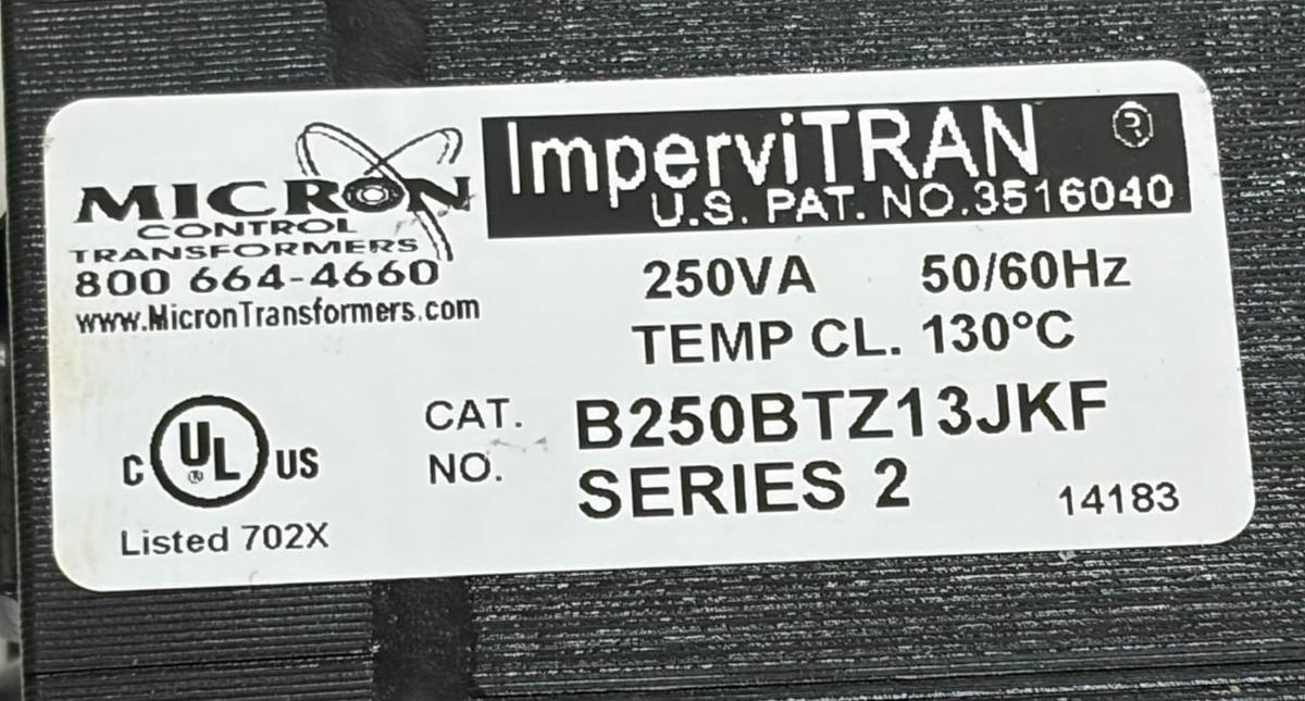 Used Micron B250BTZ13JKF Impervitran 250VA Control Transformer 230x460V