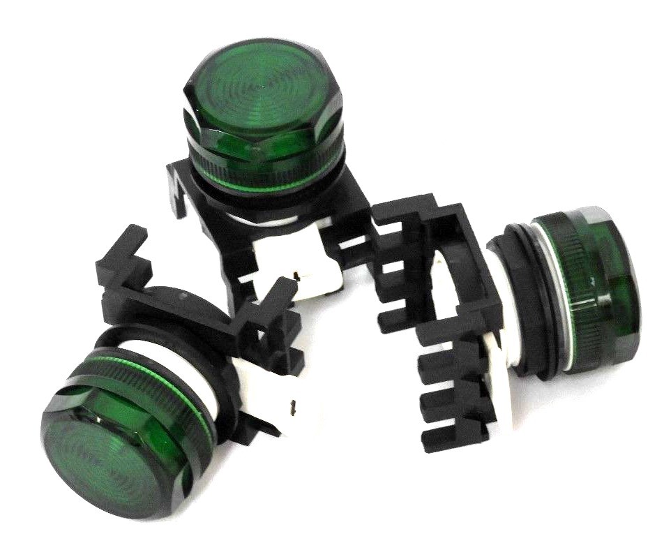 Used LOT OF 3 GENERIC ILLUMINATED GREEN PUCHBUTTONS