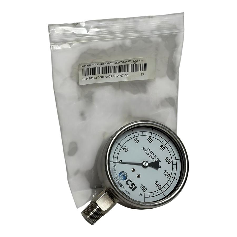 NEW CSI Insta-Flow 4" Stainless Pressure Gauge 0-160 PSI 1/2" NPT Bottom Mount