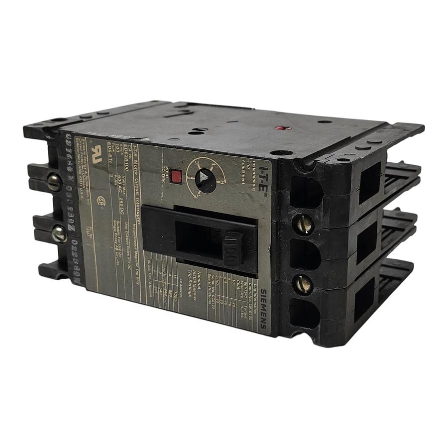 Used Siemens I-T-E ED63A100 Sentron Circuit Breaker | 100A 600V 3P | ED6-ETI w/Trip