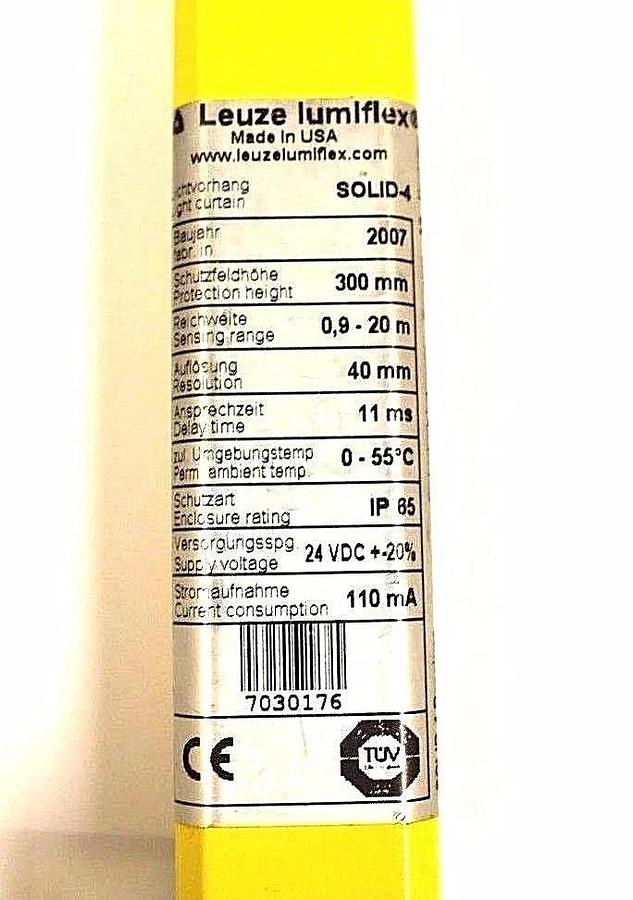 Used LEUZE LUMIFLEX SOLID-4 LIGHT CURTAINS SD4T40-300 67841903 / SD4R40-300E 67841203