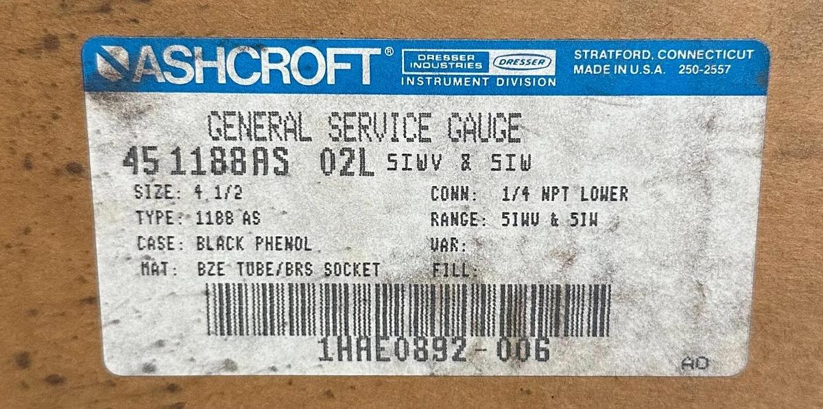 Used NEW SEALED ASHCROFT 45 1188AS 02L 5IWV & 5IW GENERAL SERVICE GAUGE 451188AS02L