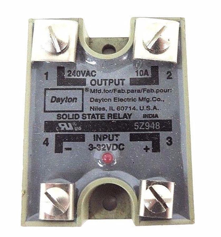 NIB DAYTON 5Z948 RELAY SOLID STATE 240VAC, 50/60HZ, 10AMP, 3-32VDC