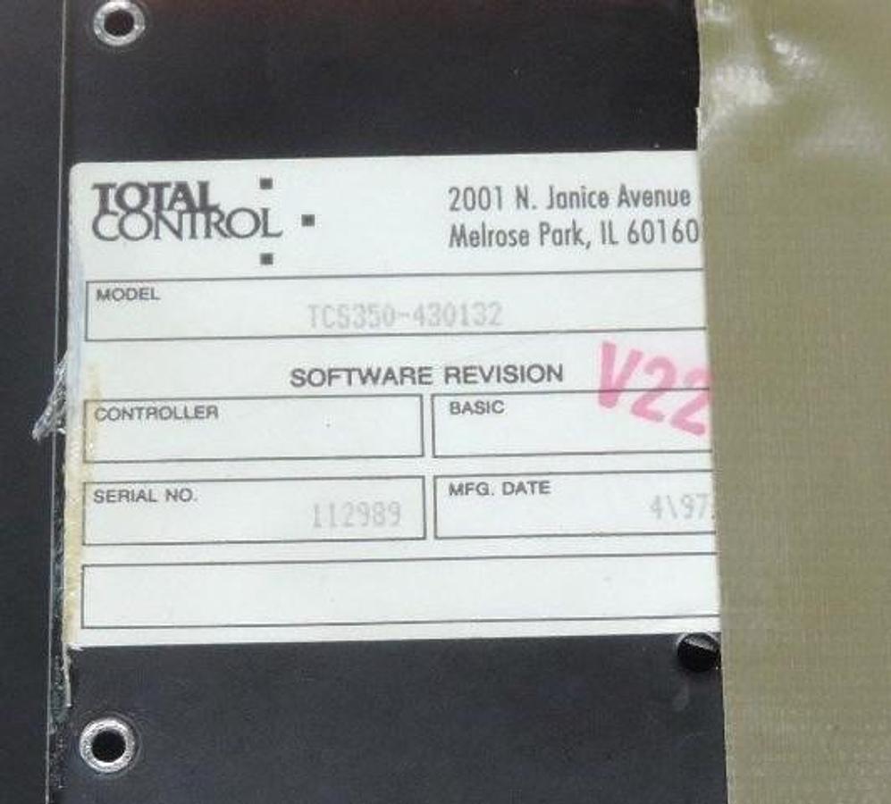 Used TOTAL CONTROLS TCS350-430132 SCREEN SOFTWARE REV V22 TCS350430132