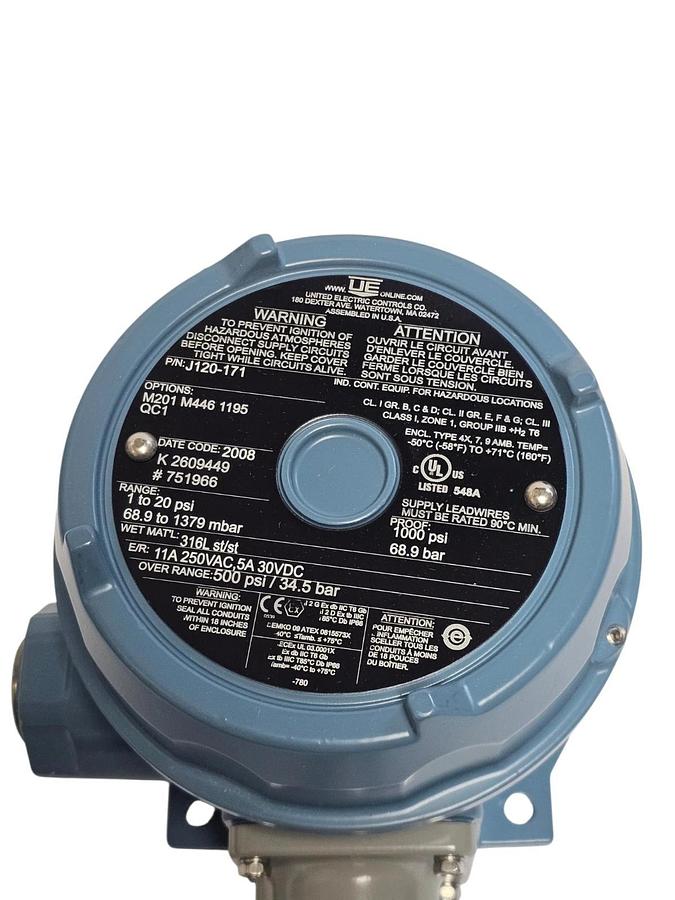NIB UNITED ELECTRIC J120-171 PRESSURE SWITCH J120171 / M201 M446 1195