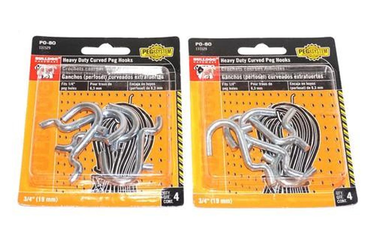 LOT OF 2 NEW PACKS OF 4 BULLDOG HARDWARE 131529 HEAVY DUTY CURVED PEG HOOKS
