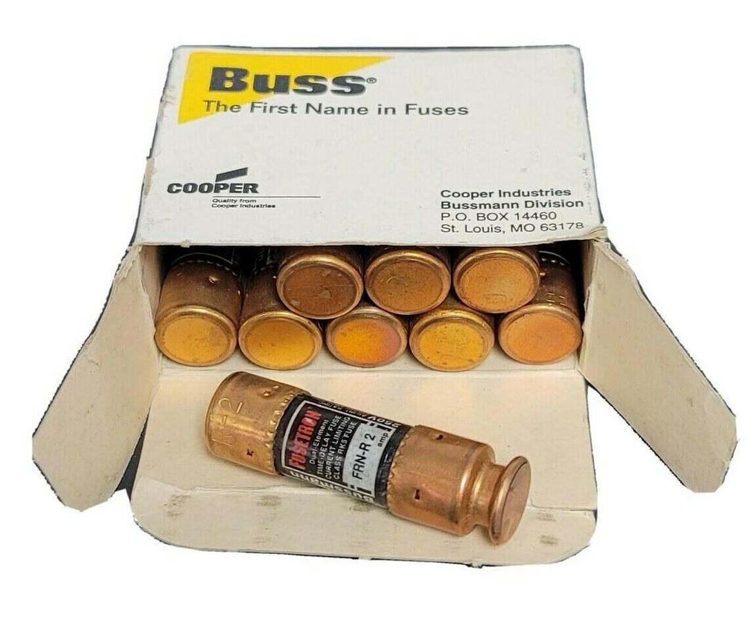 Used BOX OF 9 NEW COOPER BUSSMANN FRN-R-2 FUSETRON CLASS RK5 FUSES FRNR2