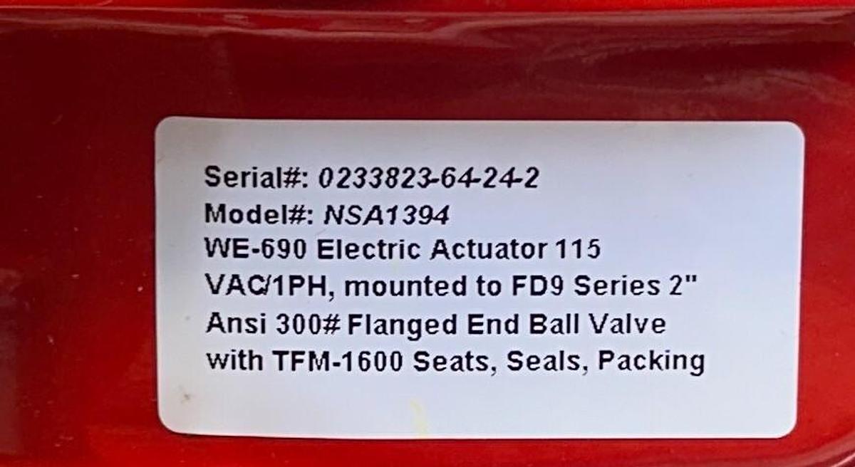 Used TRIAC CONTROLS WE-690 / NSA1394 ELECTRIC ACTUATOR MOUNTED TO FD9 2'' BALL NSNP
