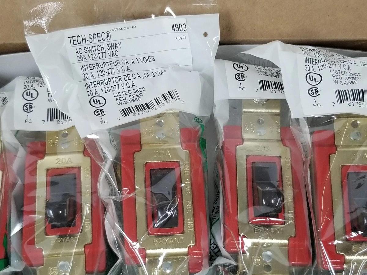 Used BOX OF 10 NEW BRYANT 4903 3-WAY AC SWITCHES 20A 120-277VAC