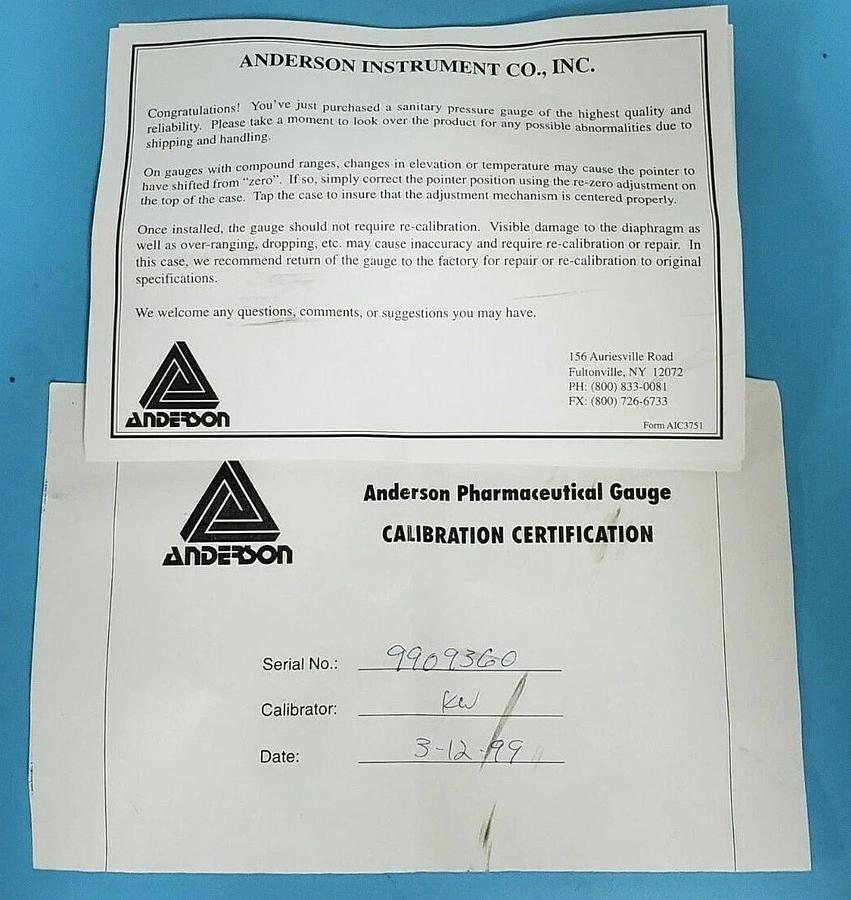 NIB ANDERSON INSTRUMENTS EB069010054144 PHARMACEUTICAL GAUGE 0-60PSI