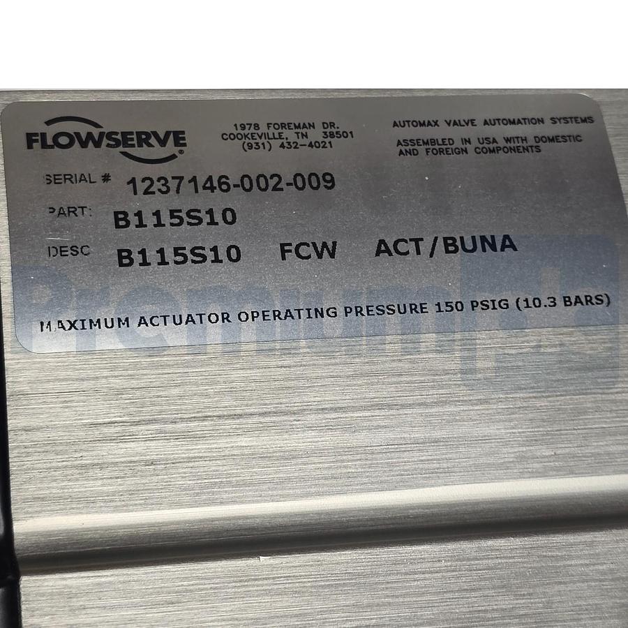 Used Flowserve Automax B115S10 Butterfly Valve Assy. 3-3/4" w/ Actuator 150 PSIG NSNP