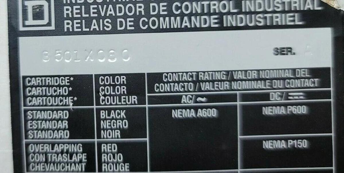 NEW SQUARE D 8501-X080 CONTROL RELAY TYPE X, SER A, 8501XO80, 9998-X53 COIL