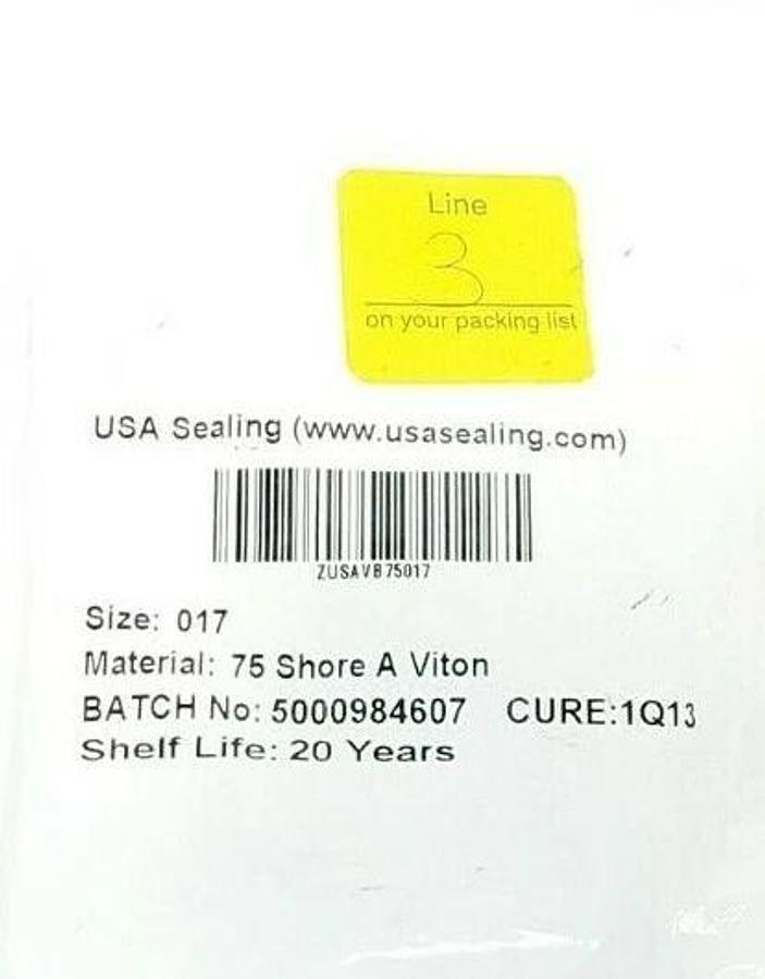 Used PACK OF 50 NEW USA SEALING ZUSAVB75017 O-RINGS, SIZE: 017, MAT: 75 SHORE A VITON