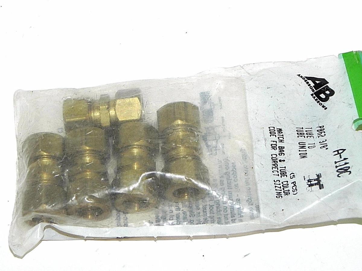 Used NEW ANDERSON BARROWS A-110C BRASS TUBE UNIONS PB62 3/8'' (QTY: 5)