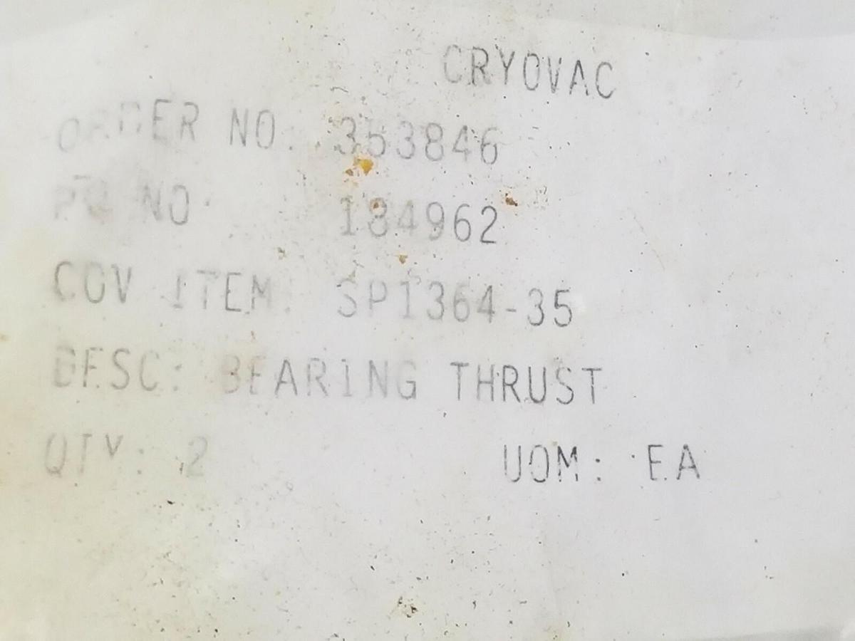 Used LOT OF 2 NEW CRYOVAC SP1364-35 THRUST BEARINGS SP136435