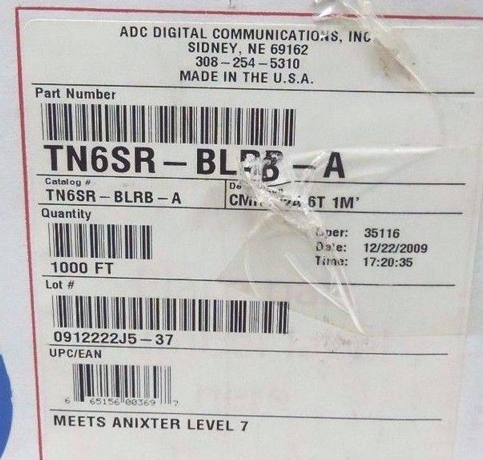 NIB ADC DIGITAL COMMUNICATIONS TN6SR-BLRB-A CMR 4/24 6T CABLE 1000FT. TN6SRBLRBA
